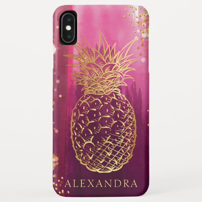 Pink Pineapple Gold Glitter Personalized Case-Mate iPhone Case (Back)