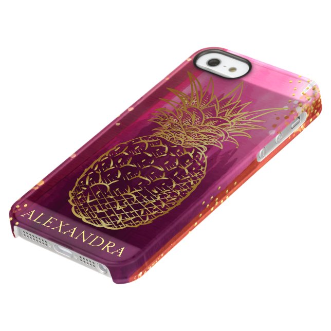 Pink Pineapple Gold Glitter Personalized Uncommon iPhone Case (Bottom)