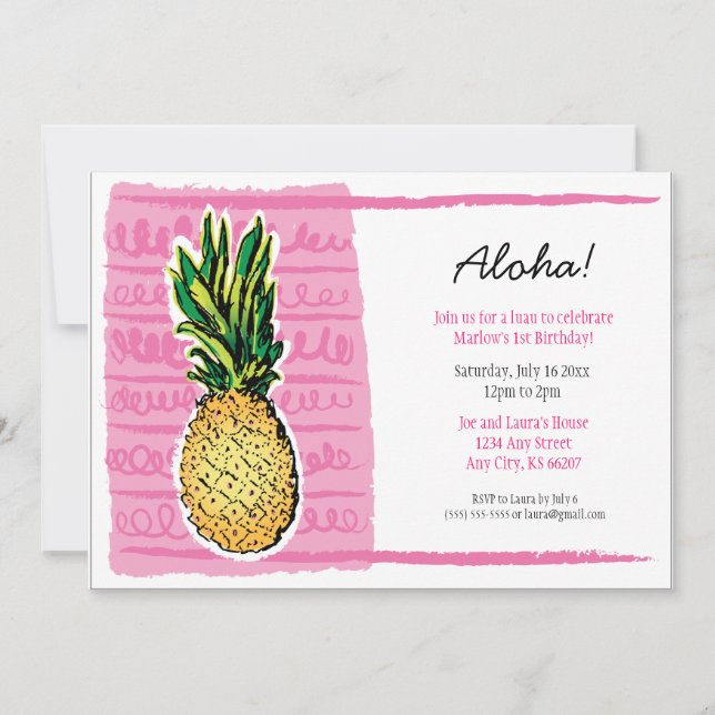 Pink Pineapple Luau Invitation (Front)