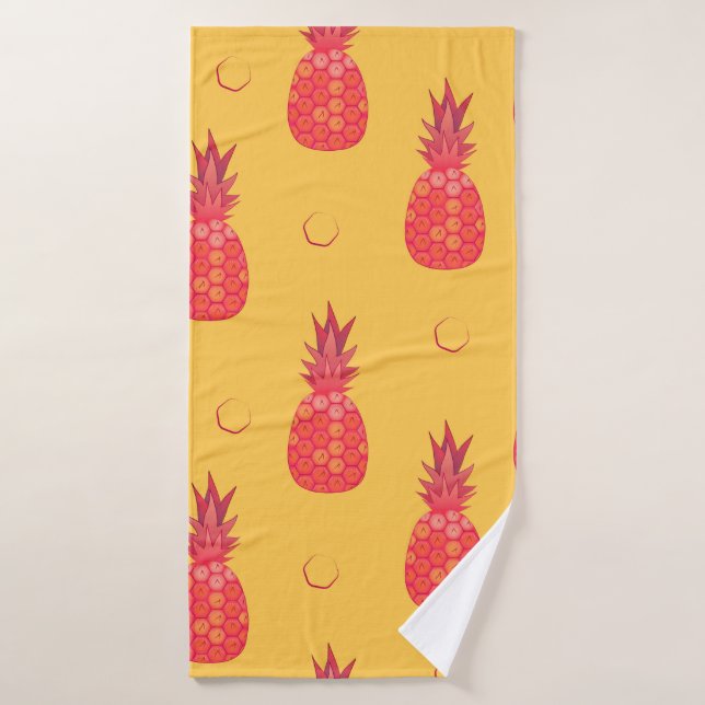 Pink pineapple on orange background. Seamless patt Bath Towel (Bath Towel)