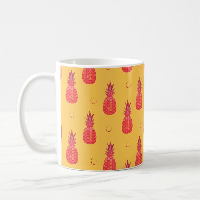 Pink pineapple on orange background. Seamless patt Coffee Mug (Left)