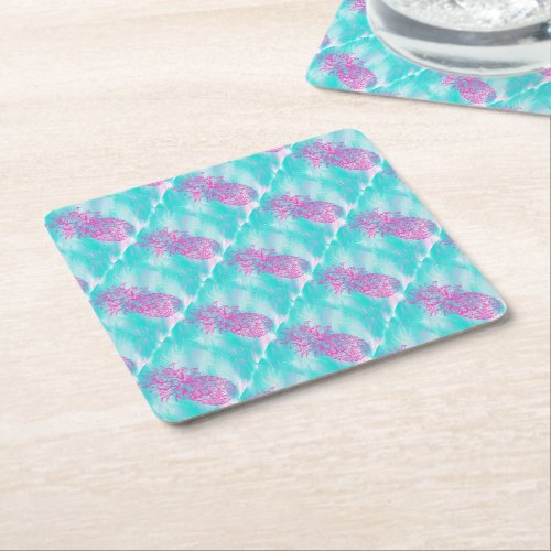 Pink Pineapple Party Decor Square Paper Coaster