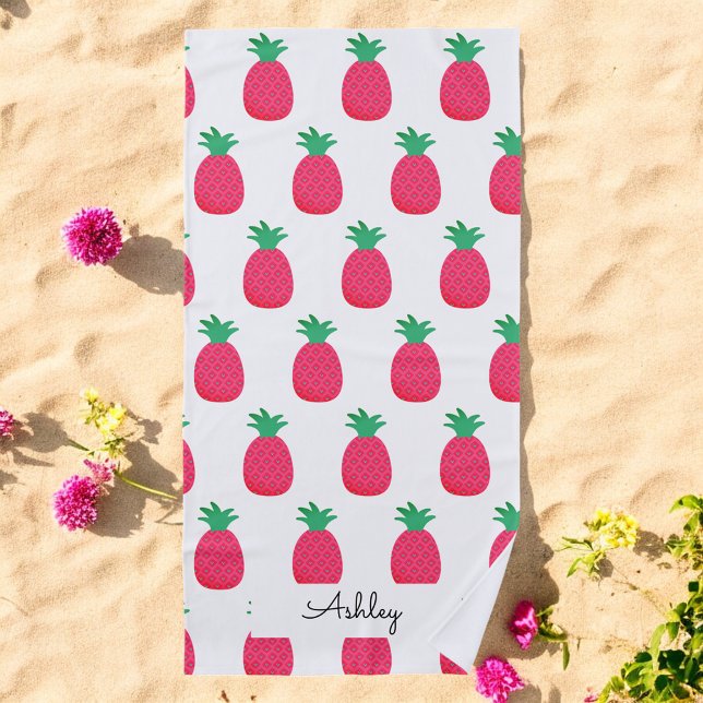 Pink Pineapple Pattern Chic  White Beach Towel (Creator Uploaded)