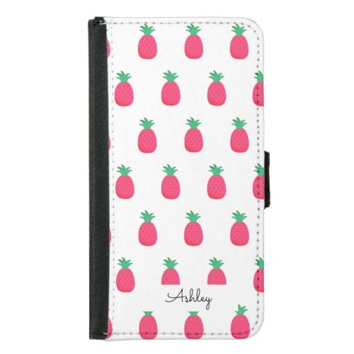 Pink Pineapple Pattern Chic White  Samsung Galaxy S5 Wallet Case