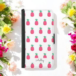 Pink Pineapple Pattern Chic White  Samsung Galaxy S5 Wallet Case