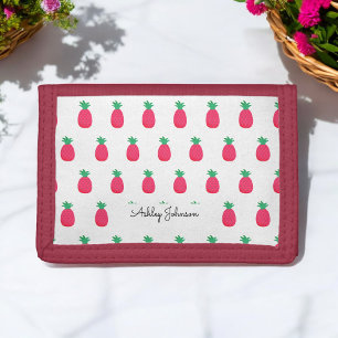 Pink Pineapple Pattern Chic White Tri-fold Wallet