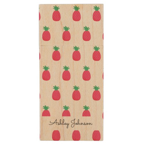 Pink Pineapple Pattern Cute Wood Flash Drive