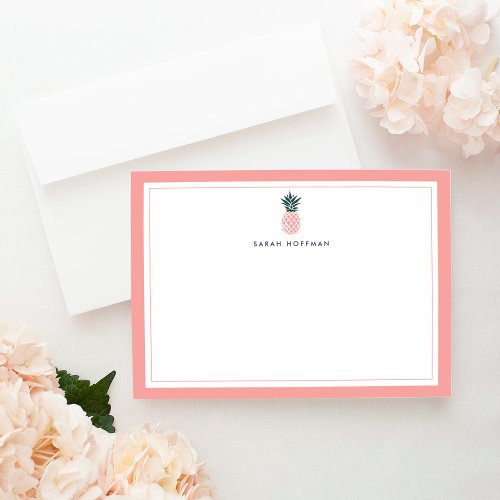Pink Pineapple  Personalized Stationery Card