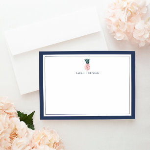 Pink Pineapple Personalized Stationery Flat Note Card