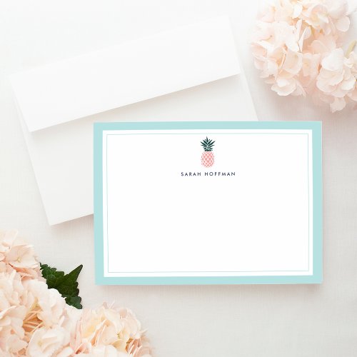 Pink Pineapple  Personalized Stationery Flat Note Card