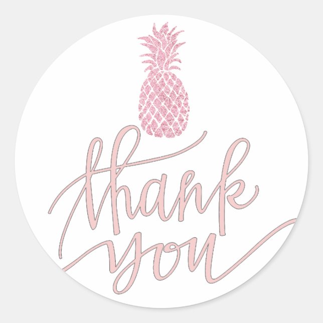 pink pineapple thank you classic round sticker (Front)