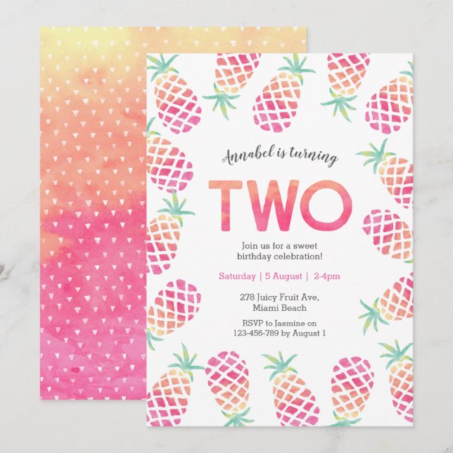 Pink pineapple tropical birthday Invitation (Front/Back)