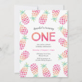 Pink pineapple tropical first birthday Invitation (Front)
