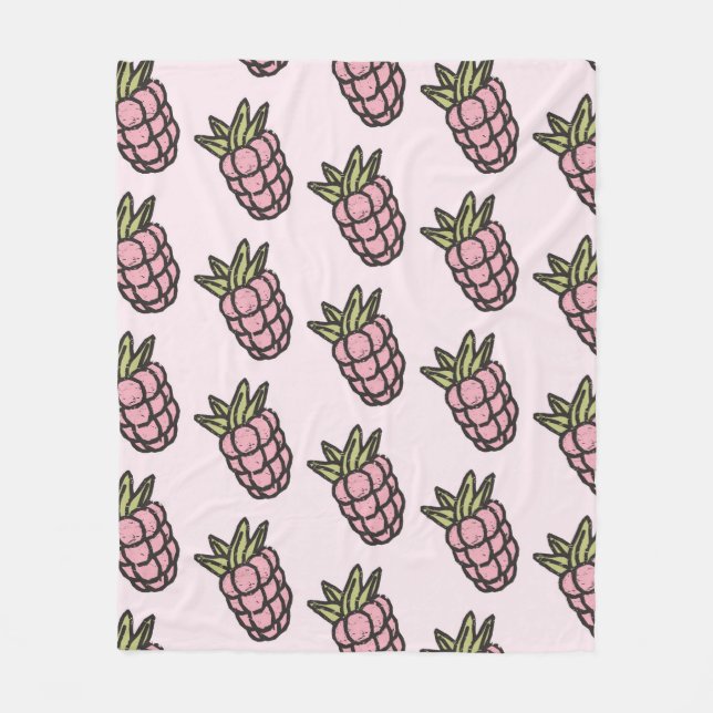 Pink Pineapple Tropical Fruit Botanical Summer Fleece Blanket (Front)