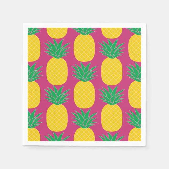 Pink Pineapple Tropical Paper Napkins (Front)