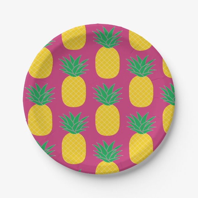 Pink Pineapple Tropical Paper Plates (Front)