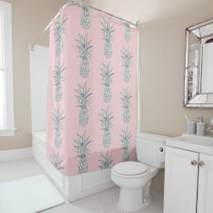 Pink Pineapple Tropical Pattern Floor Mat Shower Curtain