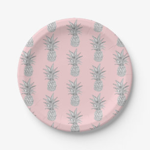 Pink Pineapple Tropical Pattern  Paper Plates