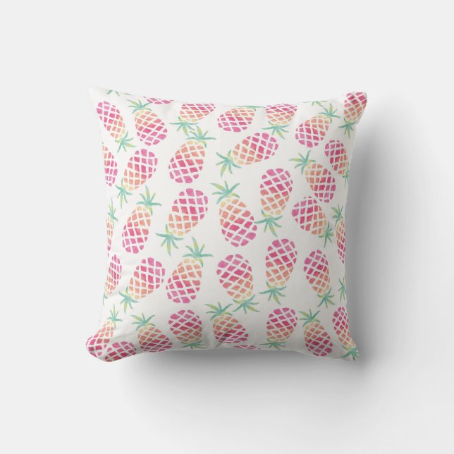 Pink Pineapple watercolor patterned pillow (Front)