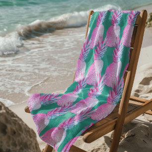 Pink Pineapples Caribbean Blue   Beach Towel