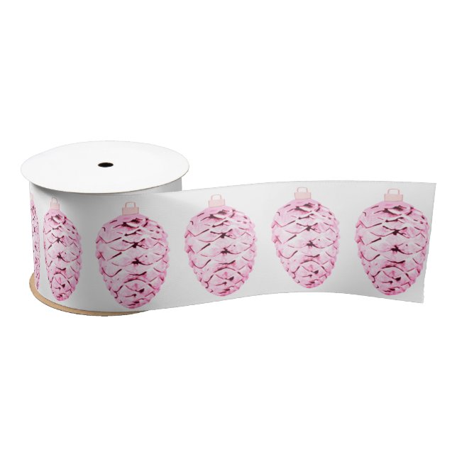 Pink Pinecones White Ribbon (Spool)