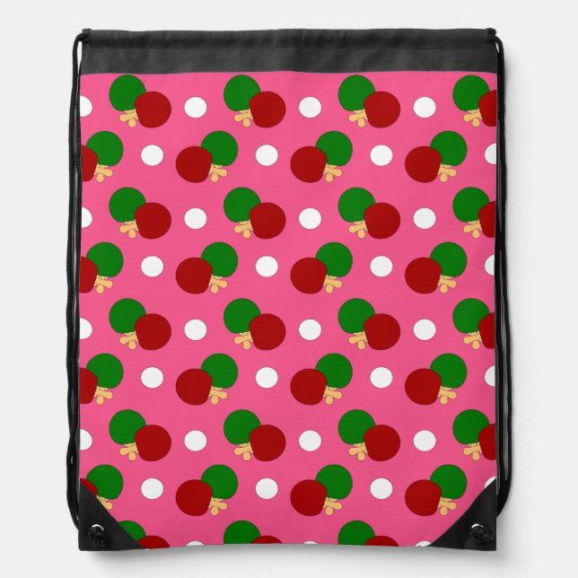 Pink ping pong pattern drawstring bag (Front)