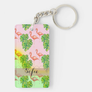 Pink pink Flamingo Monogram Keychain