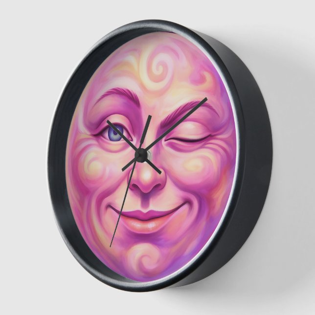 Pink pink Moon celestial whimsical Gothic fan tear Clock (Angle)