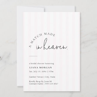 Pink Pinstripe Match Made in Heaven Bridal Shower Invitation