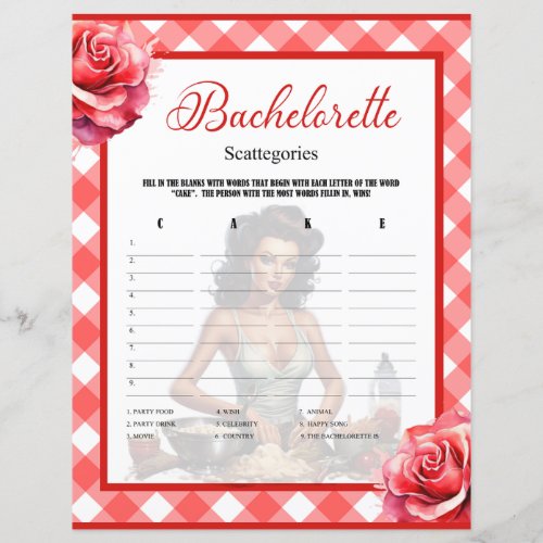 Pink Pinup Bachelorette Party Scattegories Game