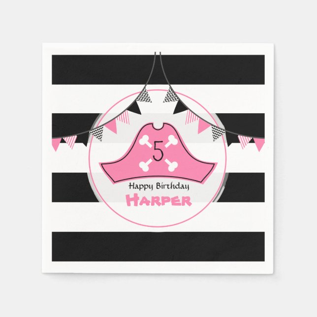Pink Pirate Birthday Napkins (Front)