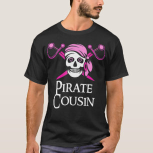 Pink Pirate Cousin Skull And Crossbones Flag  T-Shirt