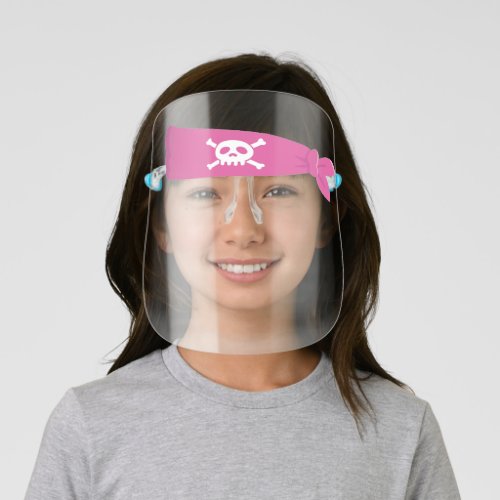 Pink Pirate Crew Bandana Headband Design Kids Face Shield