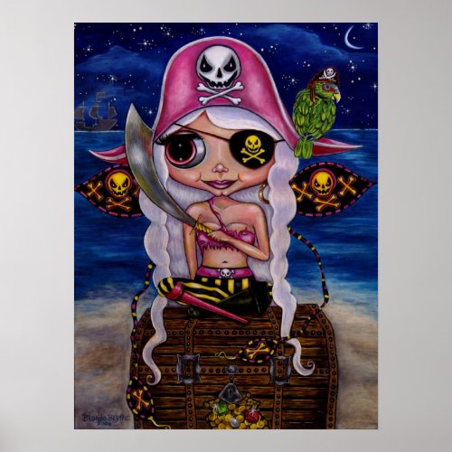 Pink Pirate Fairy with Treasure Poster