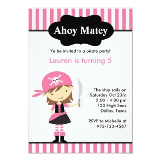Pink Pirate Girl Birthday Invitations