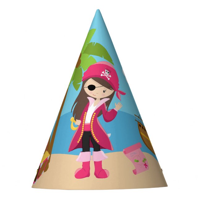 Pink Pirate Girl Birthday Party Hat (Front)
