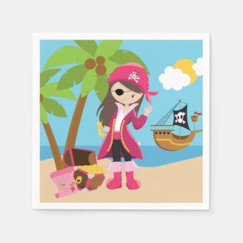 Pink Pirate Girl Birthday Party Paper Napkins by wingding at Zazzle
