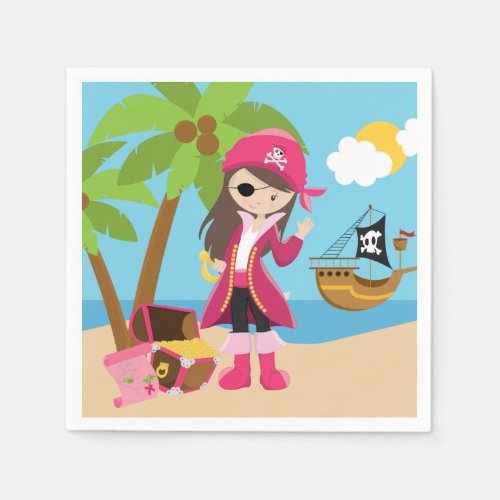 Pink Pirate Girl Birthday Party Paper Napkins