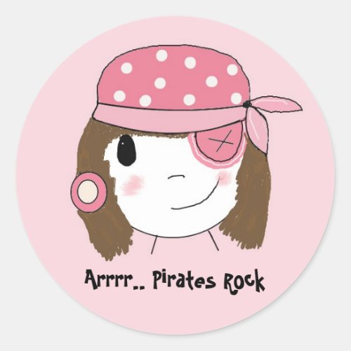 Pink Pirate Girl Classic Round Sticker