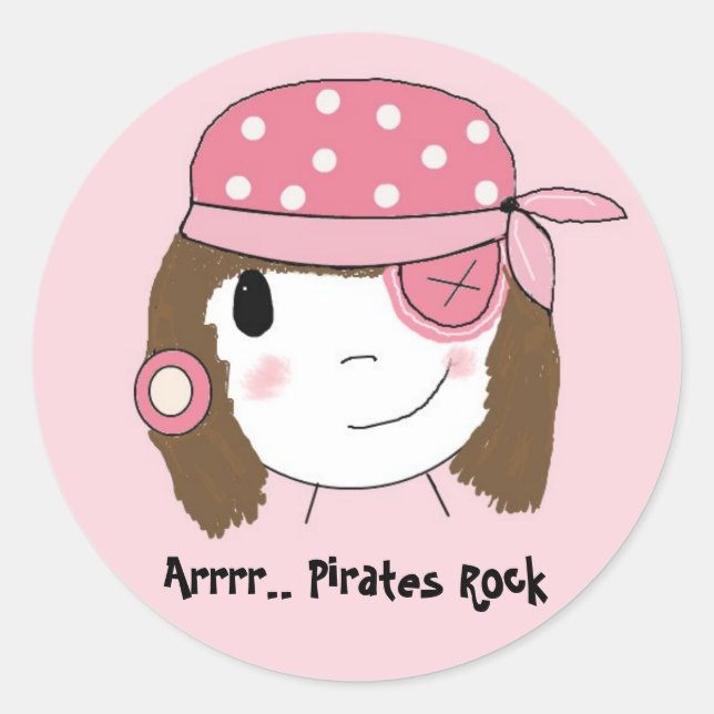 Pink Pirate Girl Classic Round Sticker (Front)