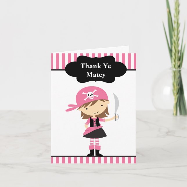Pink Pirate Girl Thank You Note Cards (Front)
