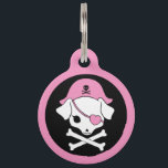 Pink Pirate Pet ID Tag<br><div class="desc">A cute pink canine jolly roger, perfect for your little pirate pup. If the regular ol' skull and crossbones isn't feminine enough for your pet then this is the tag to go with. Each of our dog ID tags are designed and illustrated by artists from all over the globe, and...</div>