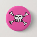 Pink pirate scull cartoon pinback button for girls