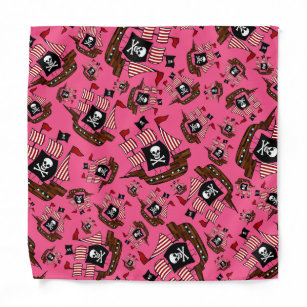 Pink pirate ship pattern bandana