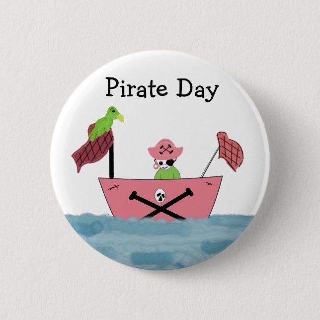 Pink Pirate Ship Pinback Button (Front)