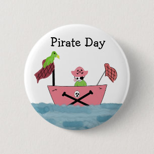 Pink Pirate Ship Pinback Button