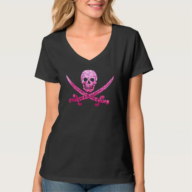 Pink Pirate Skull And Crossbones T-Shirt