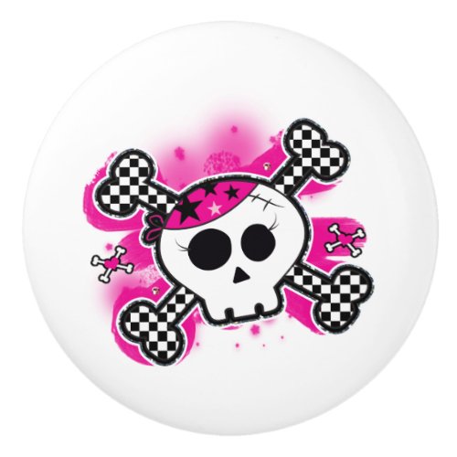 Pink Pirate Skull Crossbones Punk Dresser Ceramic Knob