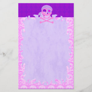 Pink Pirate Skull Flame Stationery
