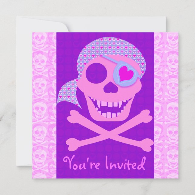 Pink Pirate Skull Invitations (Front)
